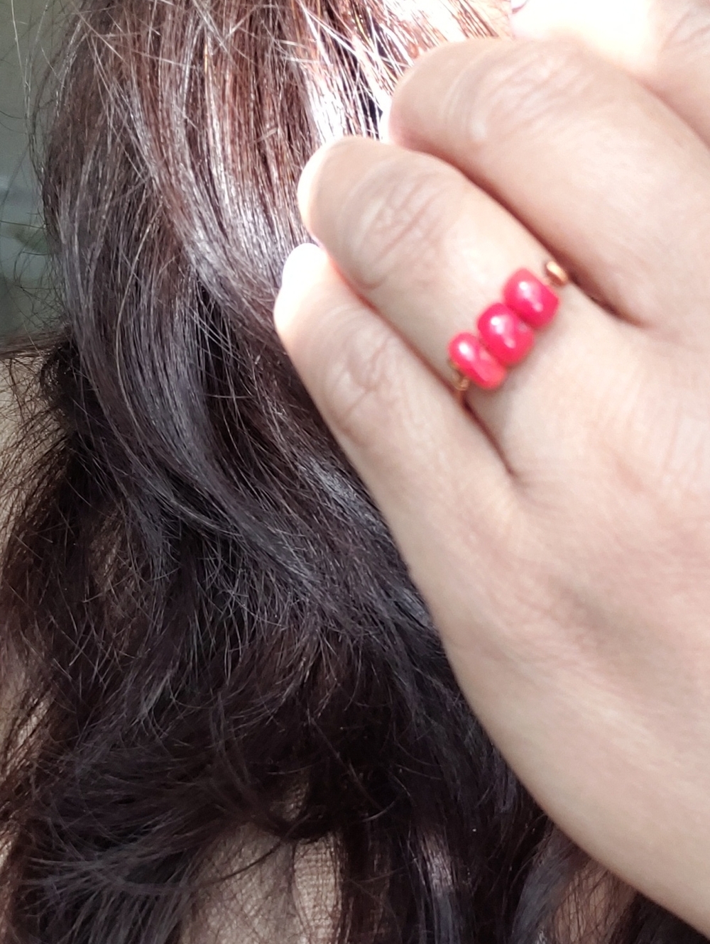 Wire wrapped coral and copper handmade ring size 6/7
